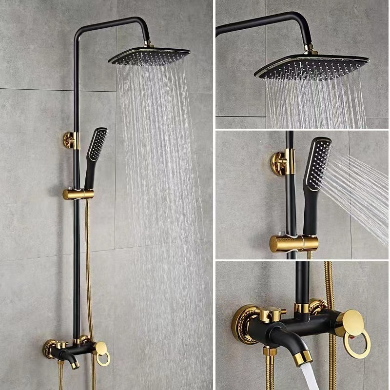 Brass wall mount shower sets bathroom  rainfall hot and cold water mixer black/white gold faucets taps shower sets