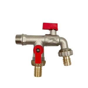 1/2'' Brass IBC Bibcock  One Inlet Two Outlets Water Bib Valve Tap Double Nipple Spout Nozzle for Washing Machine Garden