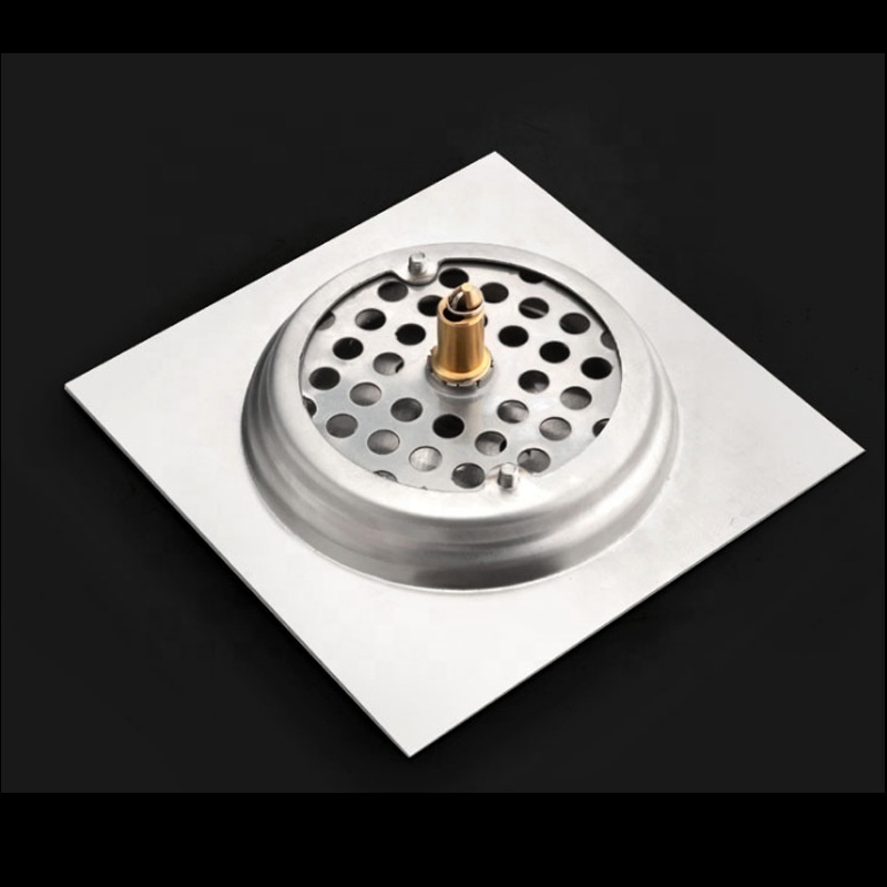 Stainless Steel Pop Up Floor Drain Square Concealed Anti-odor Drain Cover 4 Inch for Hotel Bathroom