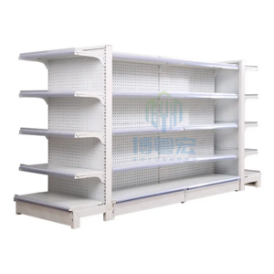 Hot sale  Fashion Style Customized White Color Metal Plate Double Deep Toy Display Rack Supermarket Shelf