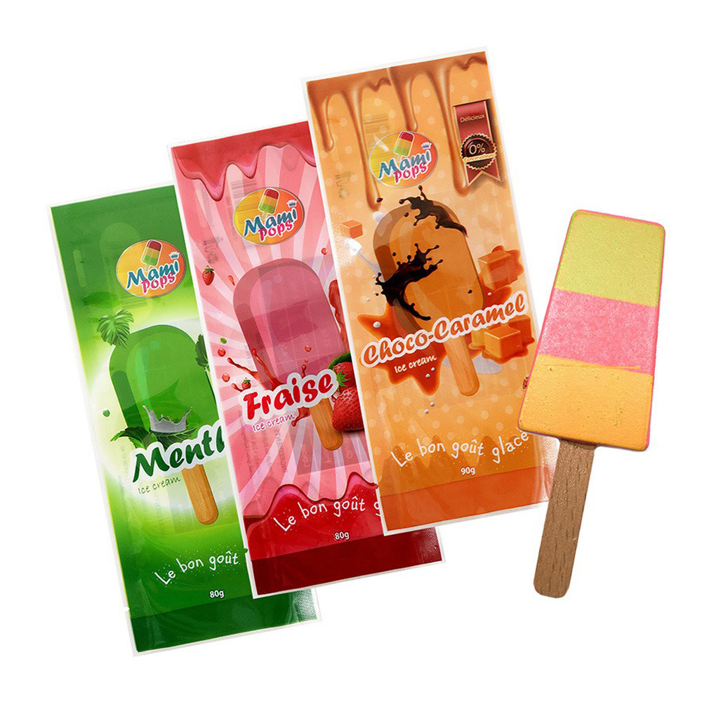 Custom Biodegradable 3 Side Hot Seal Popsicles Bags Packing Ice Block Lolly Cream Stick Pop Bag Paletas Popsicles Packaging