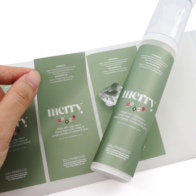 Custom Printed Glossy PVC Cosmetic Packaging Adhesive Labels Waterproof Spray Bottle Labels