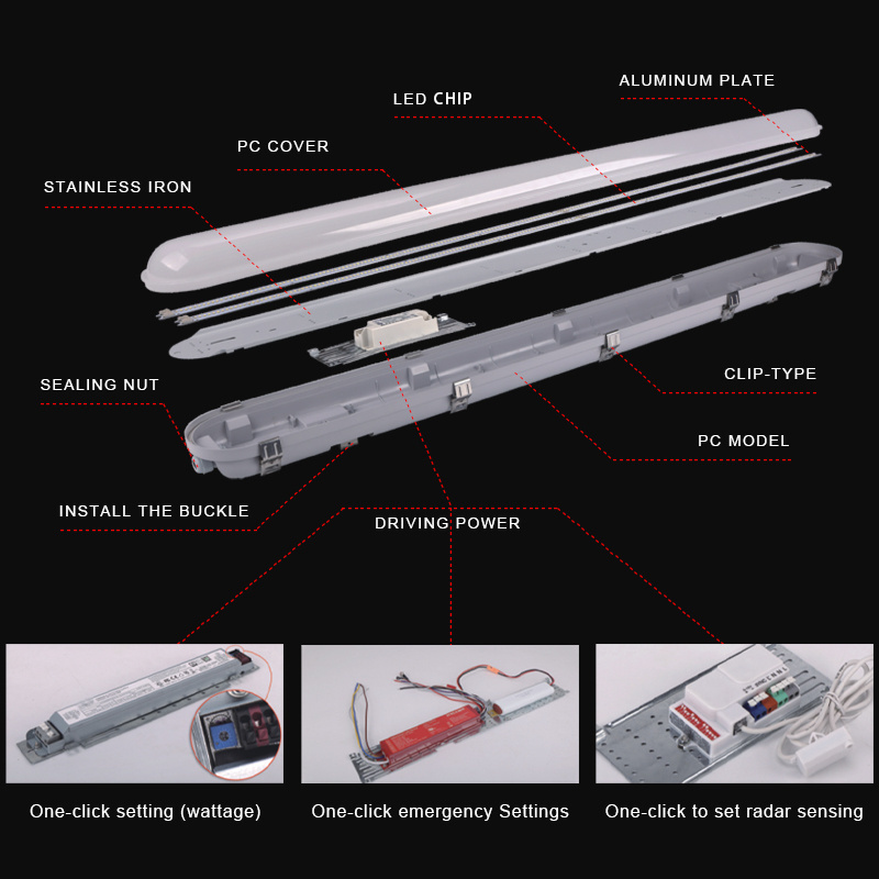 150lm/w ip65 fixture t8 tubes for parking lot warehouse CE ROHS Led linear tri-proof light