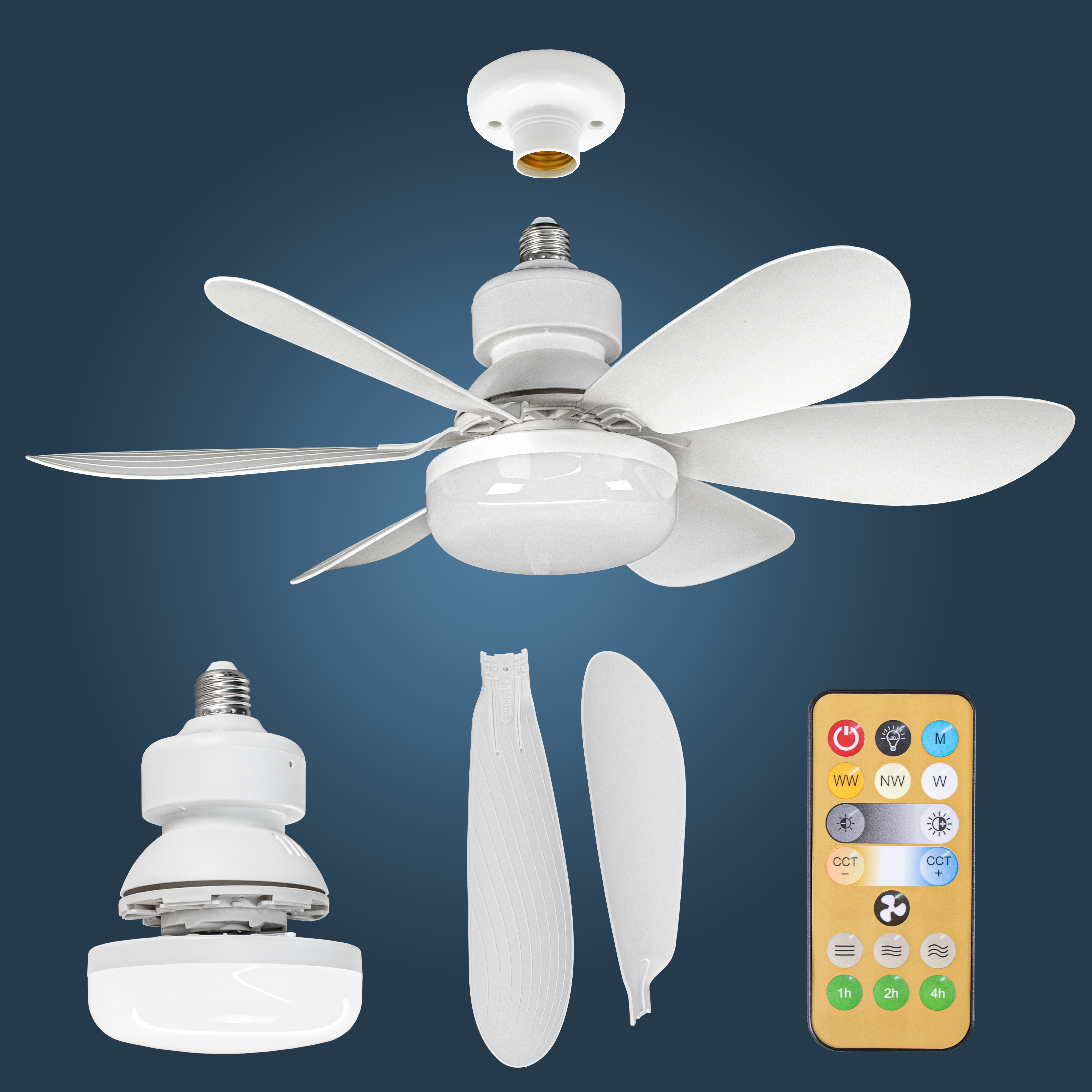 Modern Decorative Fan New Concise Style White 6 Blades E27 LED Light Ceiling Fan Lamp