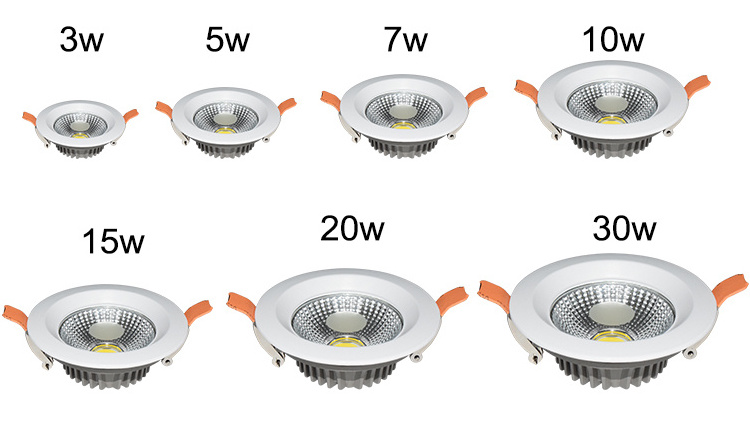 Round  5W 7W 10W 15W 24W COB Recessed Aluminum white Led Ceiling Down Light