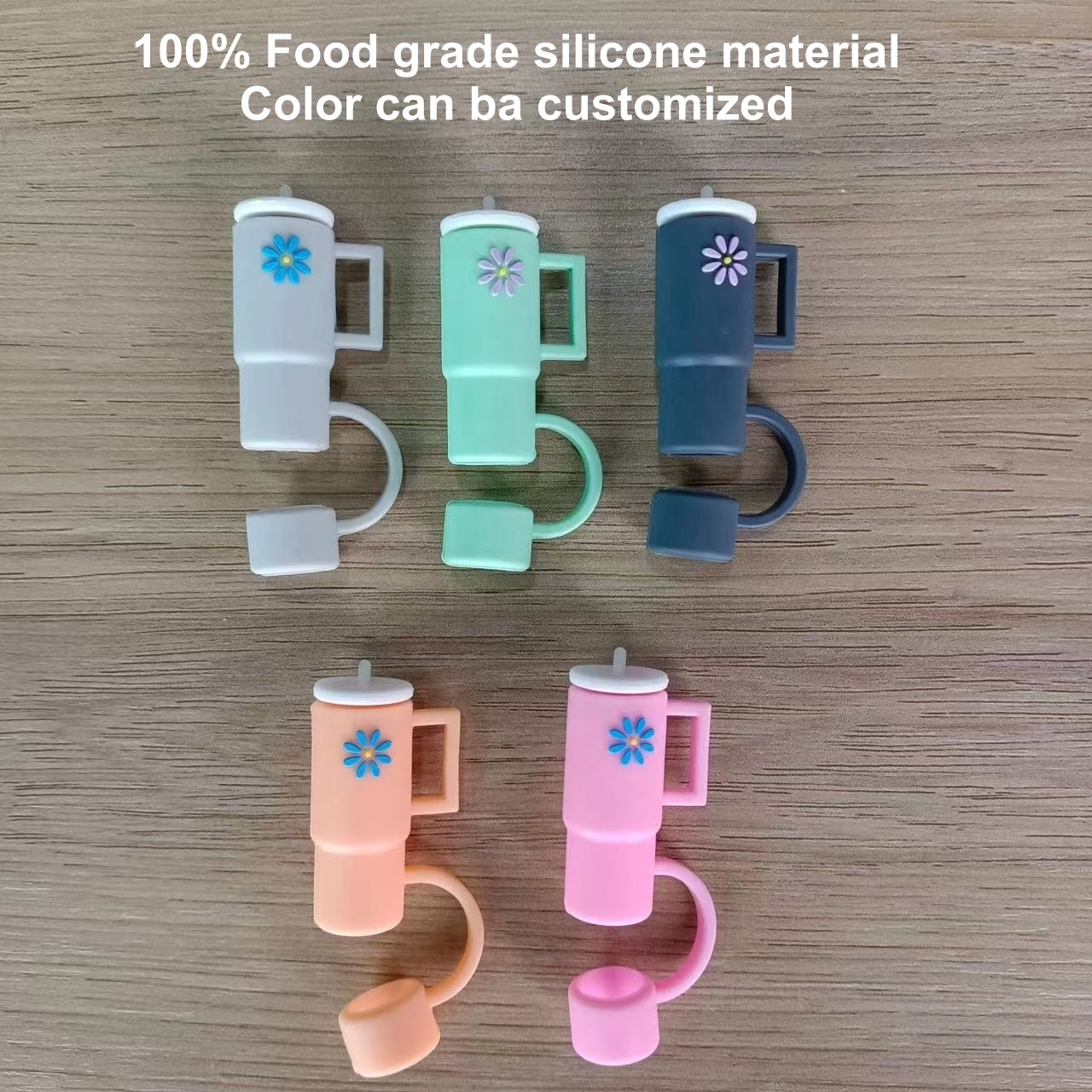 Hot 10mm 0.4in Reusable Silicone Straw Covers Caps Straw Toppers with Handle Compatible With Stanley Tumbler Cup