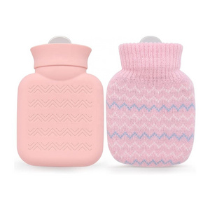 Silicone Hot Water Bottle with knitted Cover Mini Hot Water Bag for Pain Relief Leak Proof Hot Cold Pack with Removable Cover