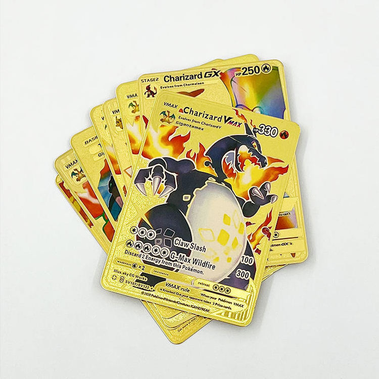 High Quality Vmax Gx Gold Metal DIY Charizard Card Wholesale English Poke-Moned Trading Metal Game Cards for Kid Gift