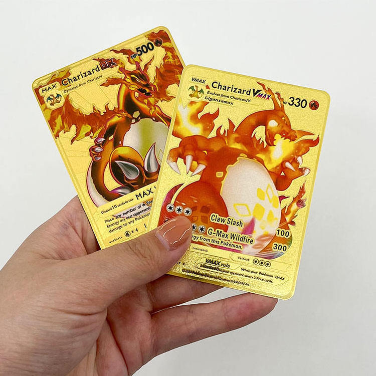 High Quality Vmax Gx Gold Metal DIY Charizard Card Wholesale English Poke-Moned Trading Metal Game Cards for Kid Gift