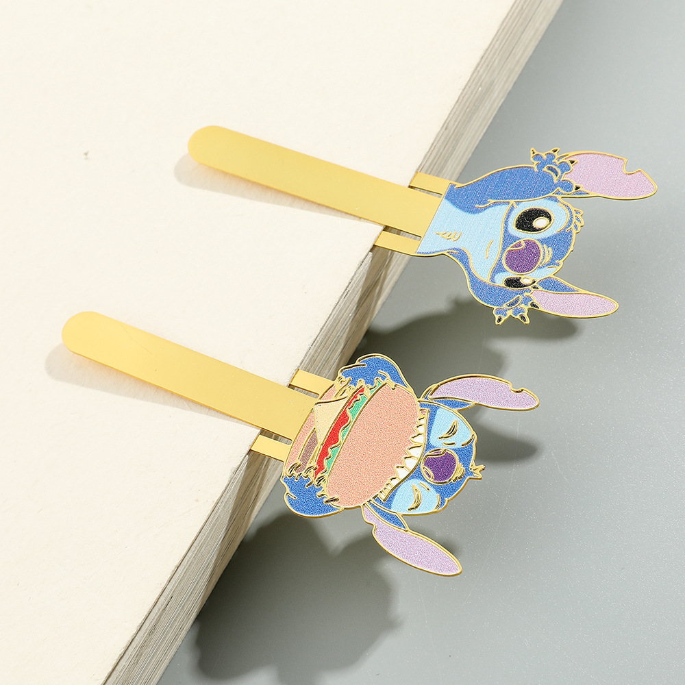 Small Book Clip Creative Student Stationery Wholesale Cartoon Stitch Little Monster Stainless Steel Brass Metal Bookmark