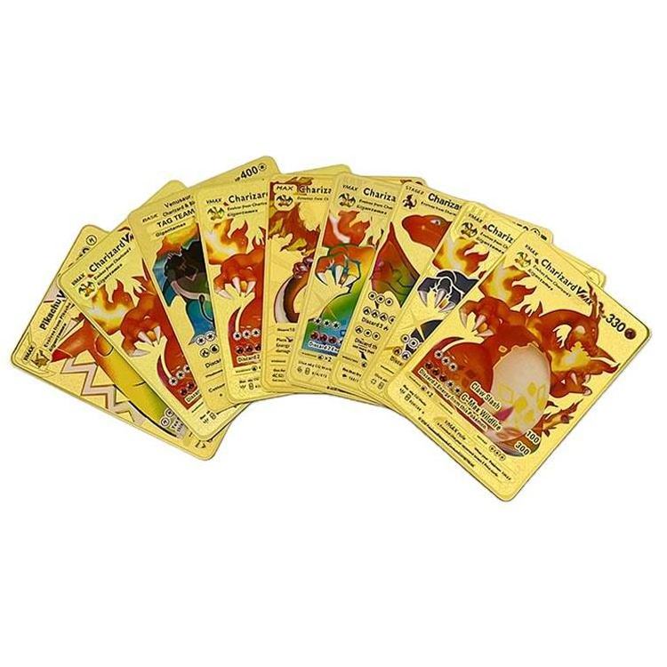 High Quality Vmax Gx Gold Metal DIY Charizard Card Wholesale English Poke-Moned Trading Metal Game Cards for Kid Gift