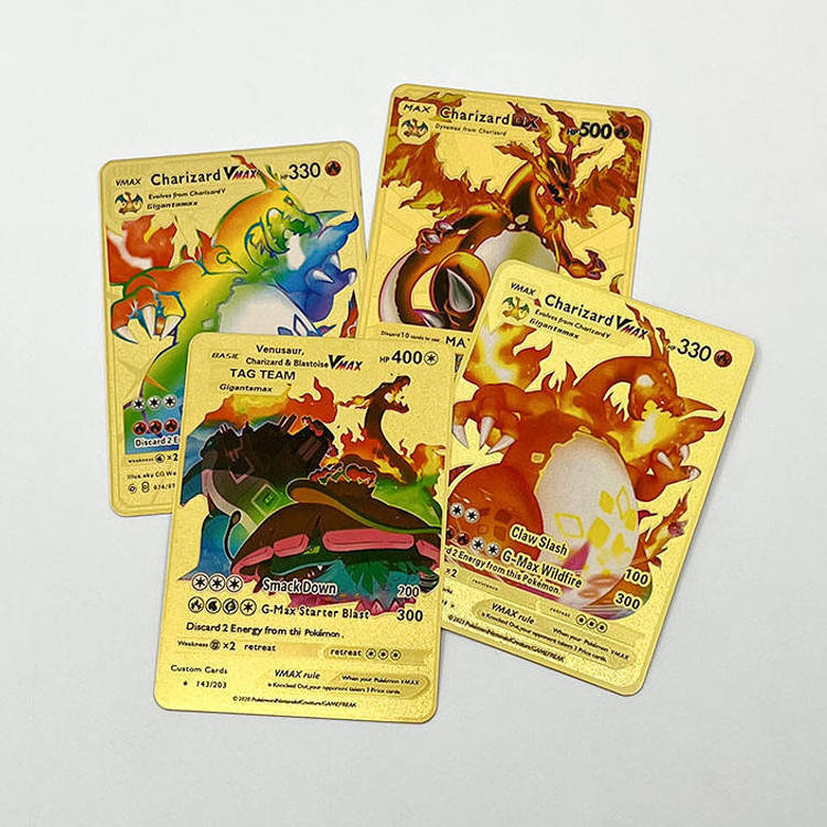 High Quality Vmax Gx Gold Metal DIY Charizard Card Wholesale English Poke-Moned Trading Metal Game Cards for Kid Gift