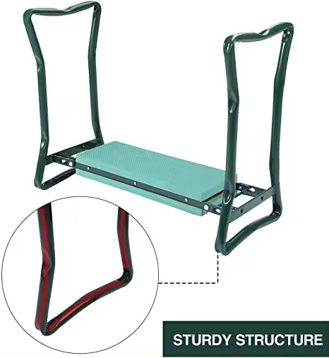 Folding Deep Seat Foldable Garden Kneeling Pad Chair Bench Seat Stool Kneeler With Handles And Green Tool Bag