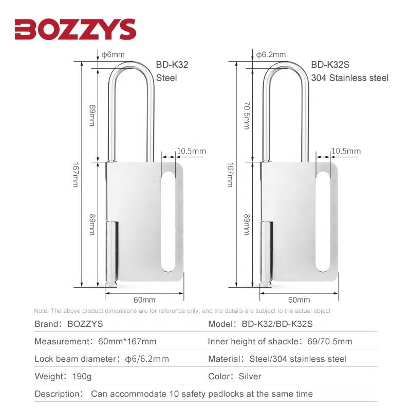 BOZZYS Stainless Steel Heavy Duty Lockout Hasps with 70.5MM Jaw Diameter to Secure a Single Lockout Device