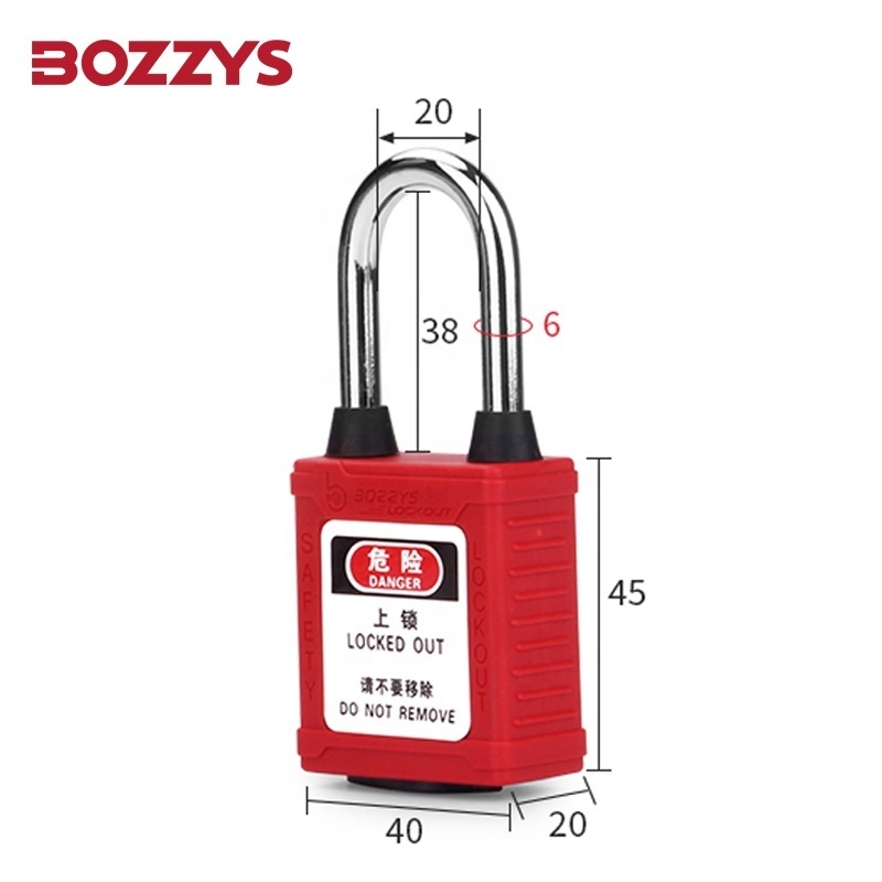 BOZZYS 6MM Hardened Steel Shackle Loto Padlocks With Dust-proof Base and Master Key for Industrial Lockout-Tagou