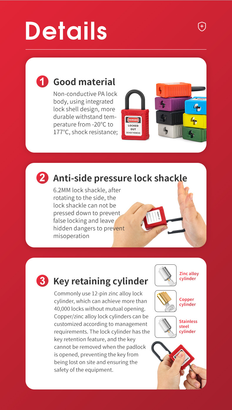 25MM Nylon Shackle Keyed Alike Insulated Safety Lockout Padlock with Master Key for Electrical Insulation Lockout/Tagout