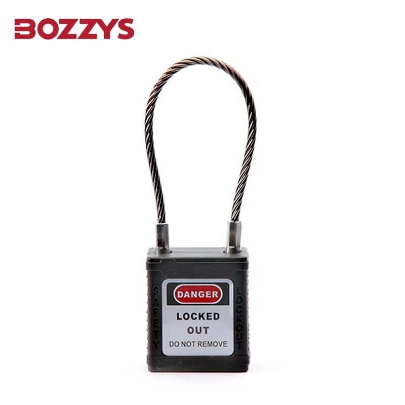 BOZZYS Black Stainless Steel cable Safety Padlock with cable150X3.2mm Shackle for lockout and tagout of plumbing equipment