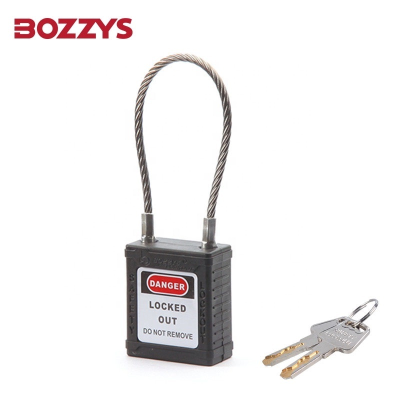 BOZZYS Black Stainless Steel cable Safety Padlock with cable150X3.2mm Shackle for lockout and tagout of plumbing equipment