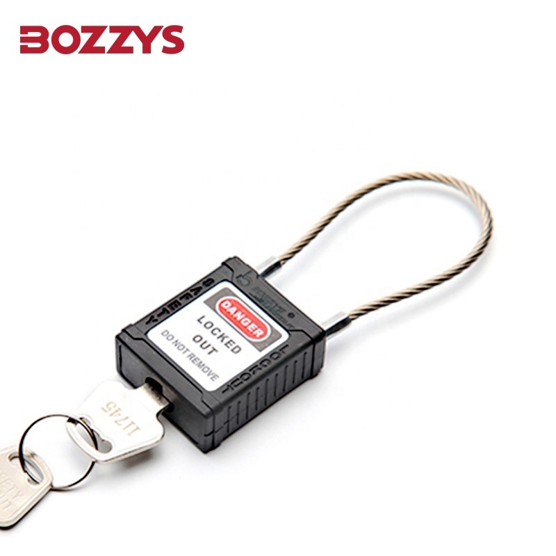 BOZZYS Black Stainless Steel cable Safety Padlock with cable150X3.2mm Shackle for lockout and tagout of plumbing equipment