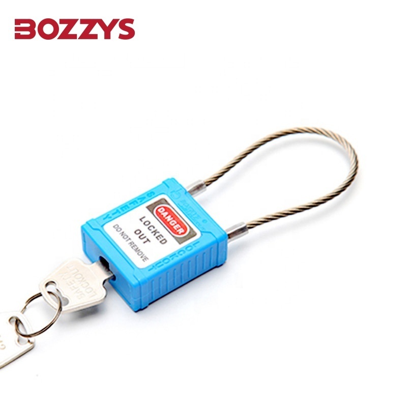 BOZZYS Blue Stainless Steel Safety Compact Cable Padlocks with Master Keyed for Industrial Equipment Lockout