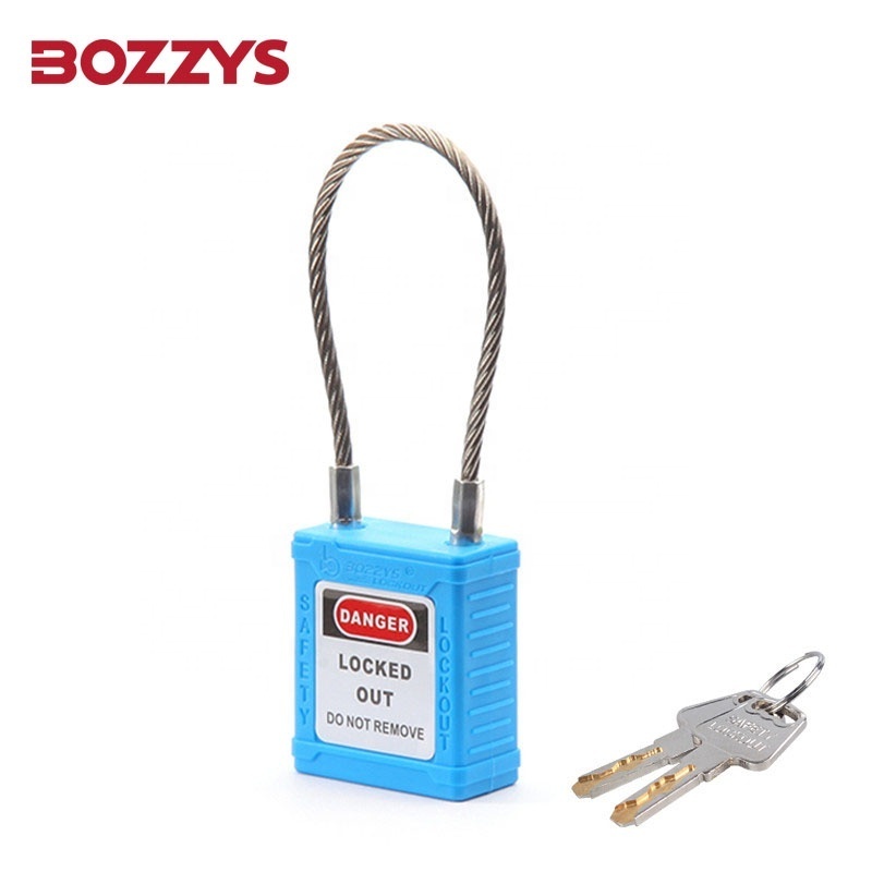 BOZZYS Blue Stainless Steel Safety Compact Cable Padlocks with Master Keyed for Industrial Equipment Lockout