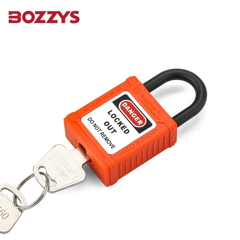 BOZZYS OEM Orange Lock Safety Padlock  with 6.2*25mm Nylon Shackle  for Industrial Equipment