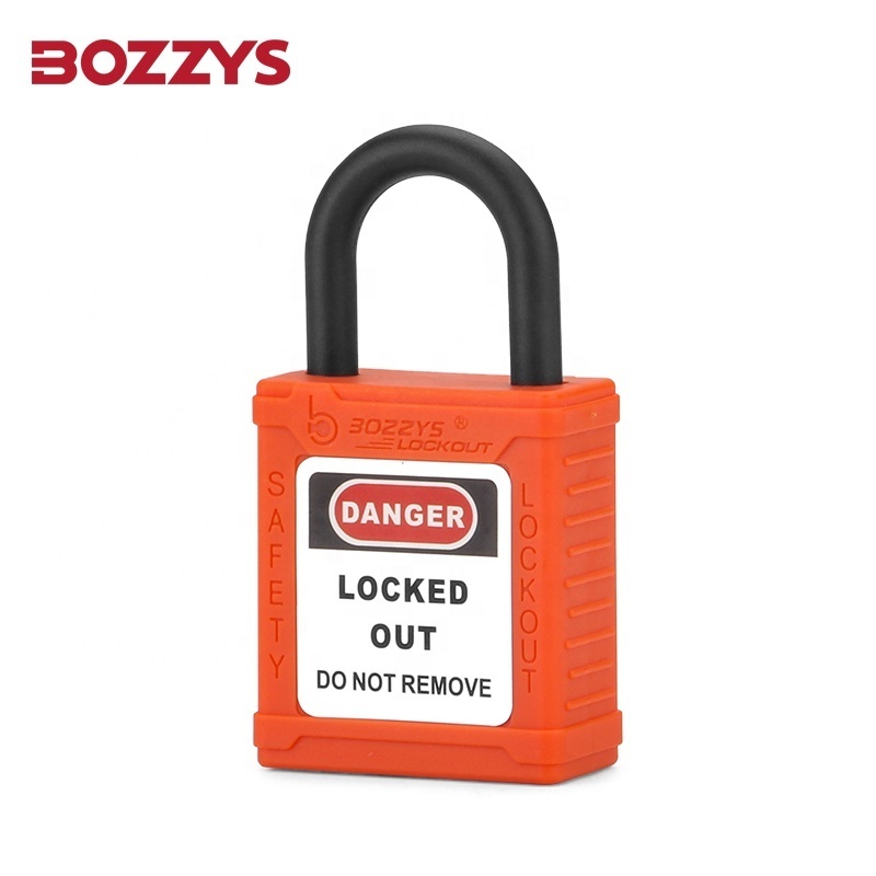 BOZZYS OEM Orange Lock Safety Padlock  with 6.2*25mm Nylon Shackle  for Industrial Equipment