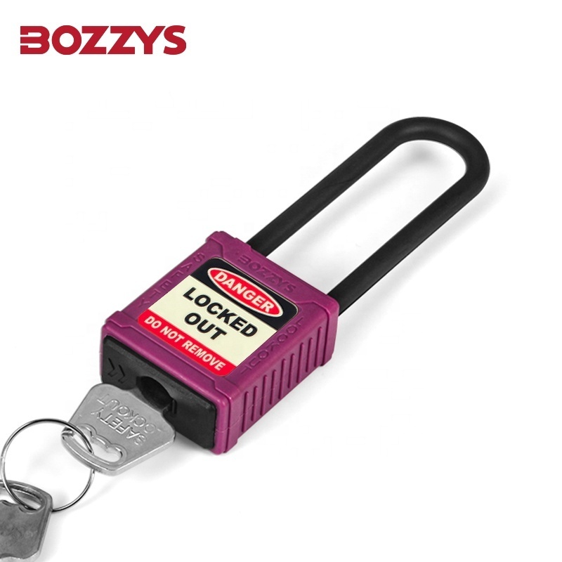 BOZZYS Purple Industrial High Security Loto Plastic Long Nylon Shackle Padlocks With Master Key  for Lockout and Tagout