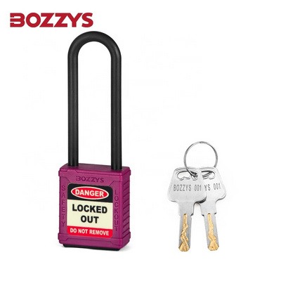 BOZZYS Purple Industrial High Security Loto Plastic Long Nylon Shackle Padlocks With Master Key  for Lockout and Tagout