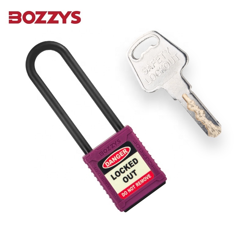 BOZZYS Purple Industrial High Security Loto Plastic Long Nylon Shackle Padlocks With Master Key  for Lockout and Tagout