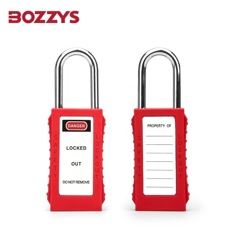 BOZZYS 38mm Steel Shackle Long Lock Body Type Red Loto Safety Padlock Suitable for Industrial Lockout-tagout Management