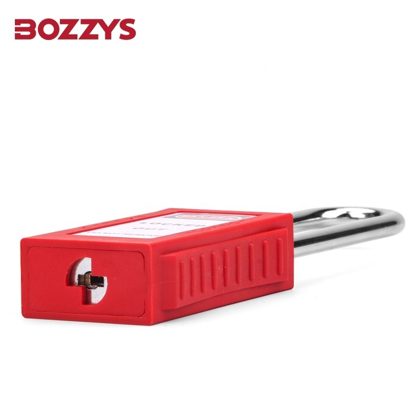 BOZZYS 38mm Steel Shackle Long Lock Body Type Red Loto Safety Padlock Suitable for Industrial Lockout-tagout Management