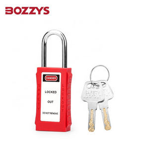 BOZZYS 38mm Steel Shackle Long Lock Body Type Red Loto Safety Padlock Suitable for Industrial Lockout-tagout Management