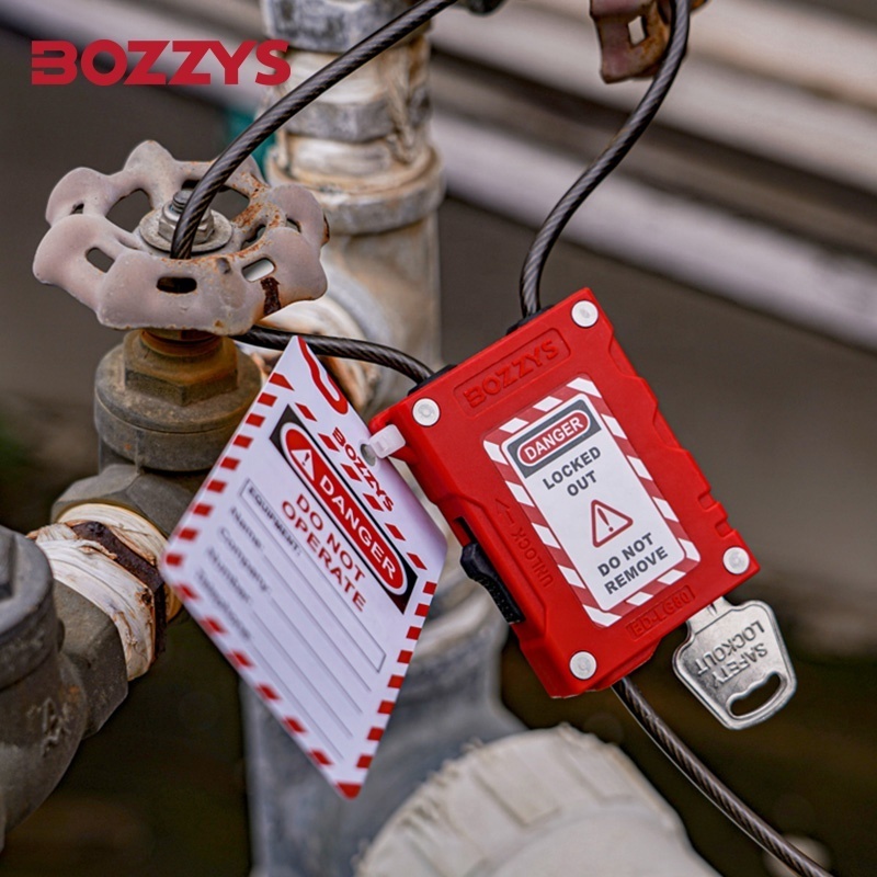 BOZZYS Adjustable Lockout Cable safety Padlock with 3/4MM Plastic-coated Stainless Steel Cable for Industrial Lockout-tagout