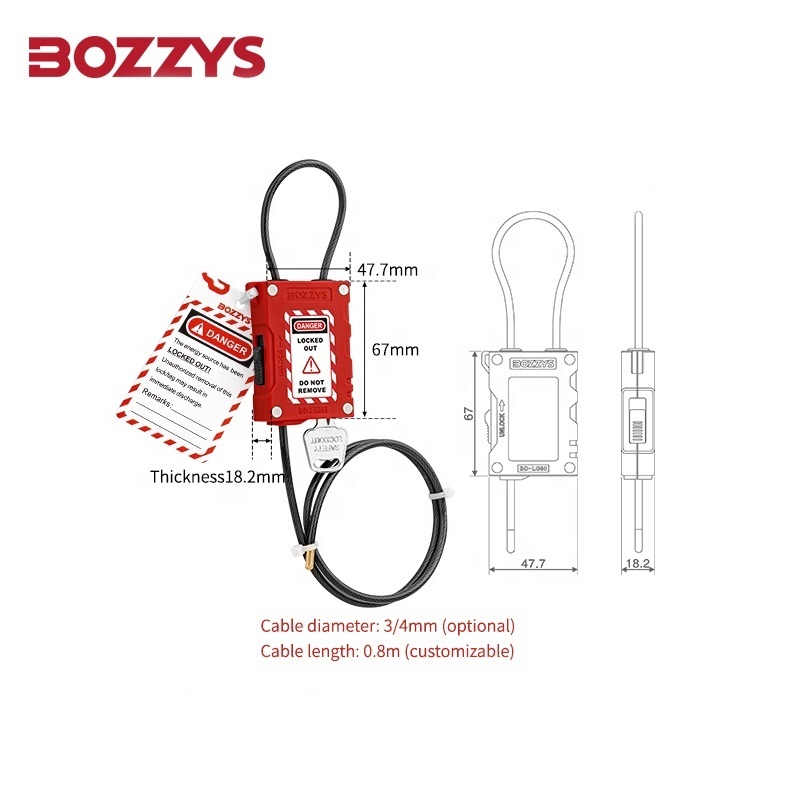 BOZZYS Adjustable Lockout Cable safety Padlock with 3/4MM Plastic-coated Stainless Steel Cable for Industrial Lockout-tagout