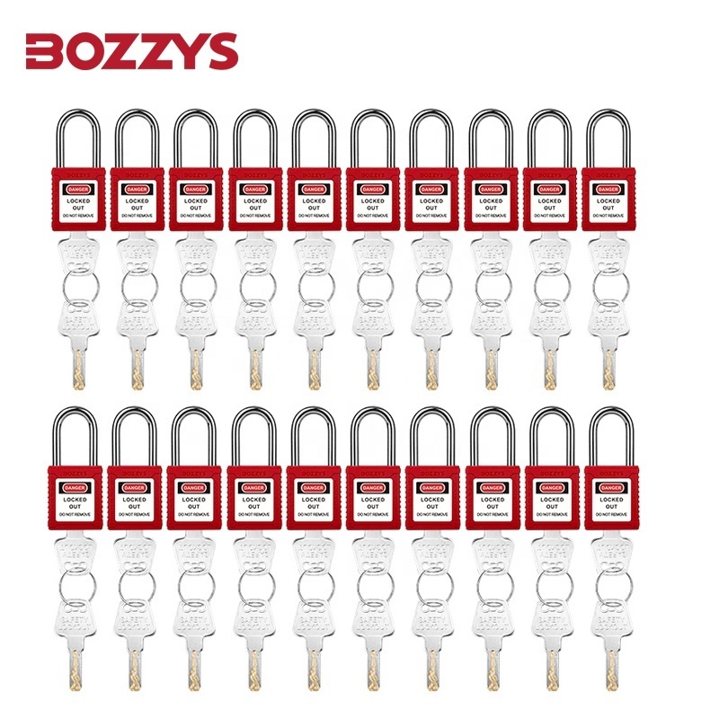 BOZZYS 20-pieces Insulated Nylon Lock Body Red Dust Proof Safety Padlocks with Keyed alike Suitable for Industrial Overhaul