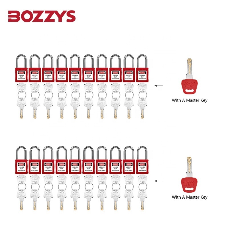 BOZZYS 20-pieces Insulated Nylon Lock Body Red Dust Proof Safety Padlocks with Keyed alike Suitable for Industrial Overhaul