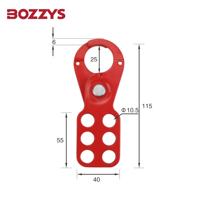 BOZZYS 1'' Steel Jaw 10.5MM Lock Hole Dia Industrial Safety Hasp Lockout Devices with 6-Holes and Hook