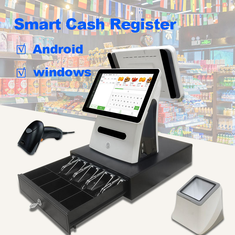 OEM ODM Market Restaurant Retail Cash Register Touchscreen All In One POS Systems Machine With Dual Screen System