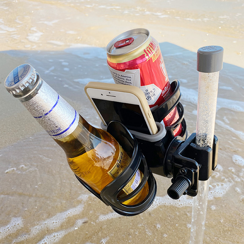 Beach Cup Holder Outdoor Sand Sun Umbrella Tube Holder With Mobile Phone Slot Car Wheelchair Chair Coffee Tea Drink Cup Holder