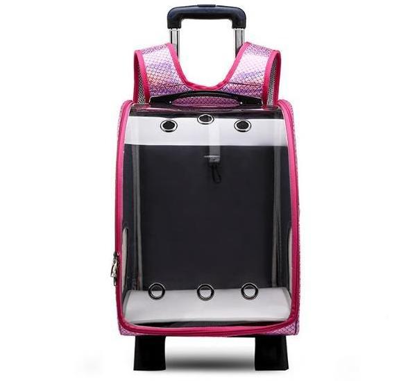 large cat backpack carrier on wheels pet travel rolling backpack 10kg medium dog carrier transparent airline approved