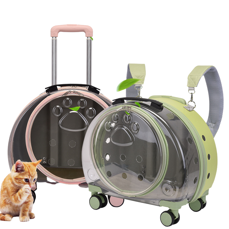 2 in 1 Pet Dog Cat Backpack Suit Case with Wheels Breathable Pet Carrier Travel Box Cat Transport Box Carrier Bag with Wheels