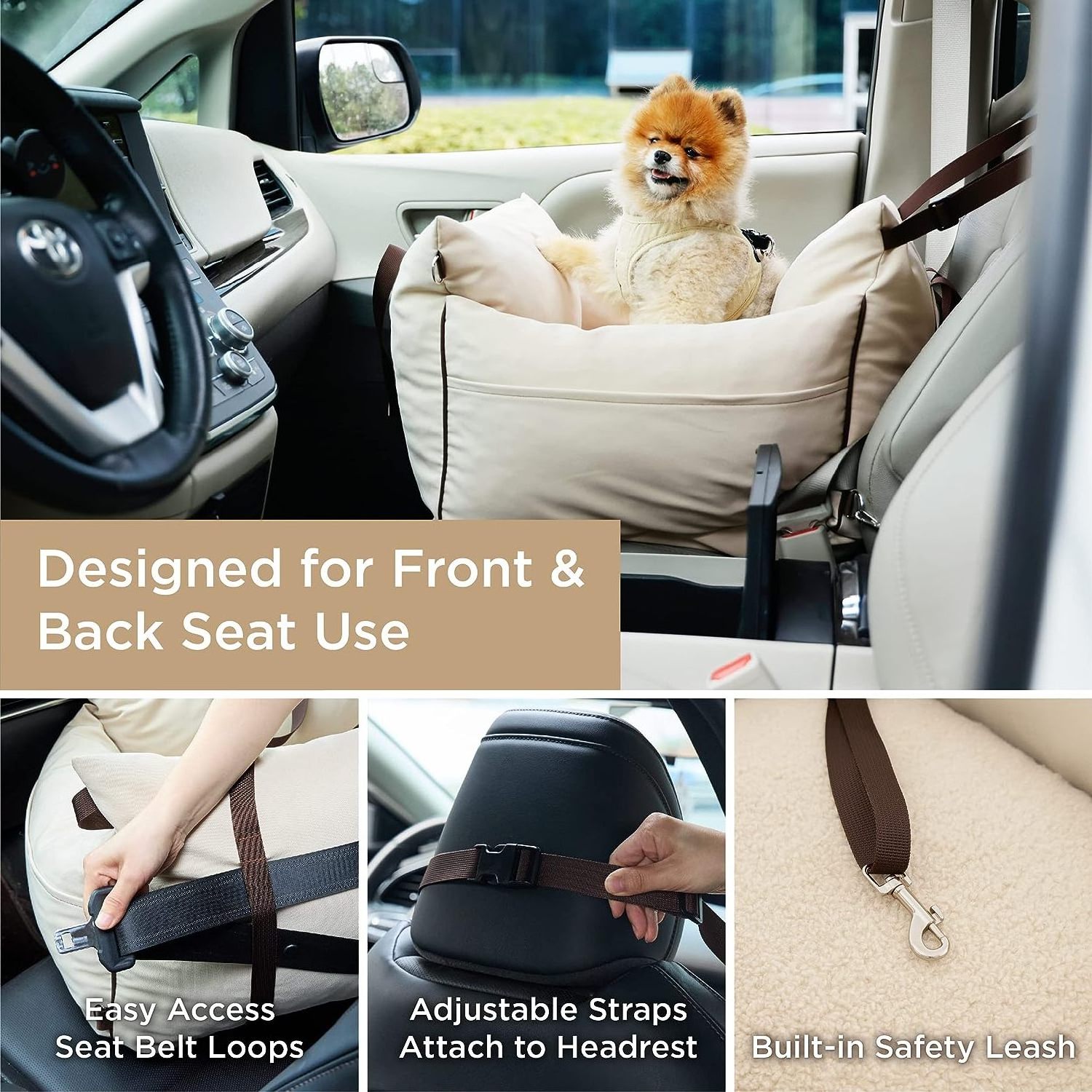 BP Pet Small Medium Dog Car Seat Cover Bed With Safety Belt Pet Backseat Sherpa Dog Booster Seat For Puppy Travel