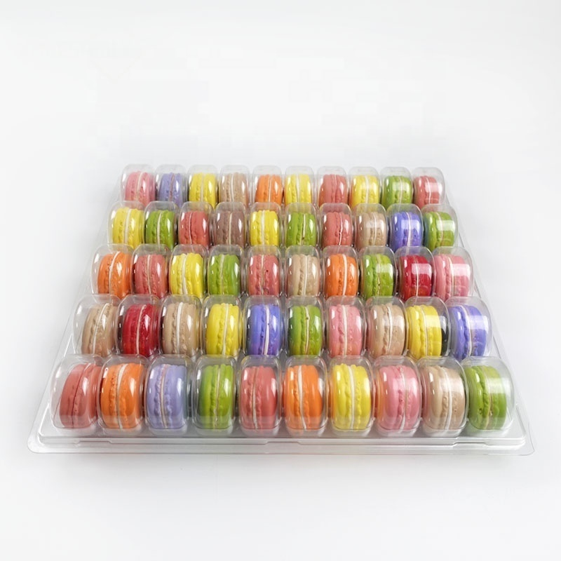 Food grade clear plastic container 50 macarons cookie  blister clamshell tray display packaging