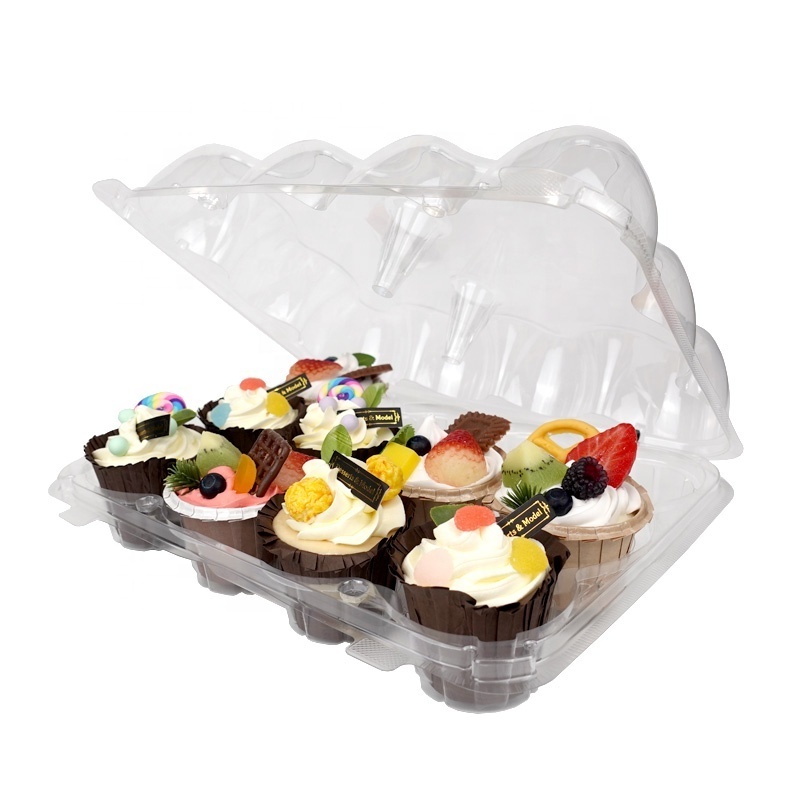 Wholesale Disposable Plastic 12 Cupcakes Clear Containers High Dome Cupcake Muffins Clamshell Blister Boxes Cupcake Holders