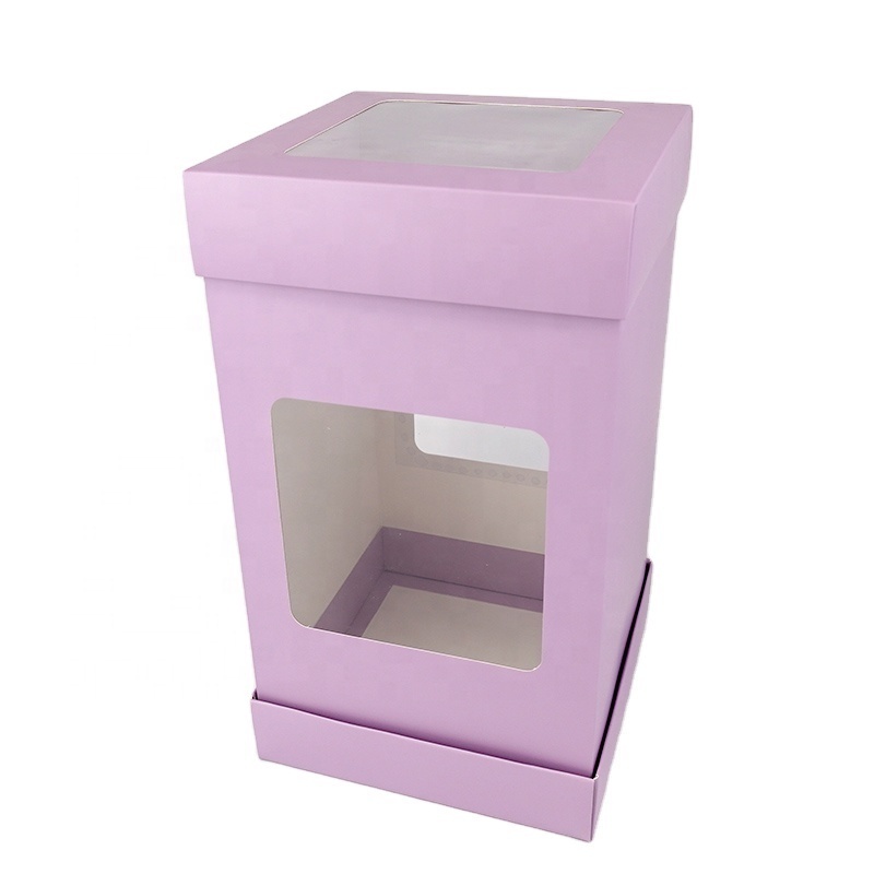 Custom Design Square 8 10 12 inch tall tiered cake paper boxes for wedding favor dessert packaging