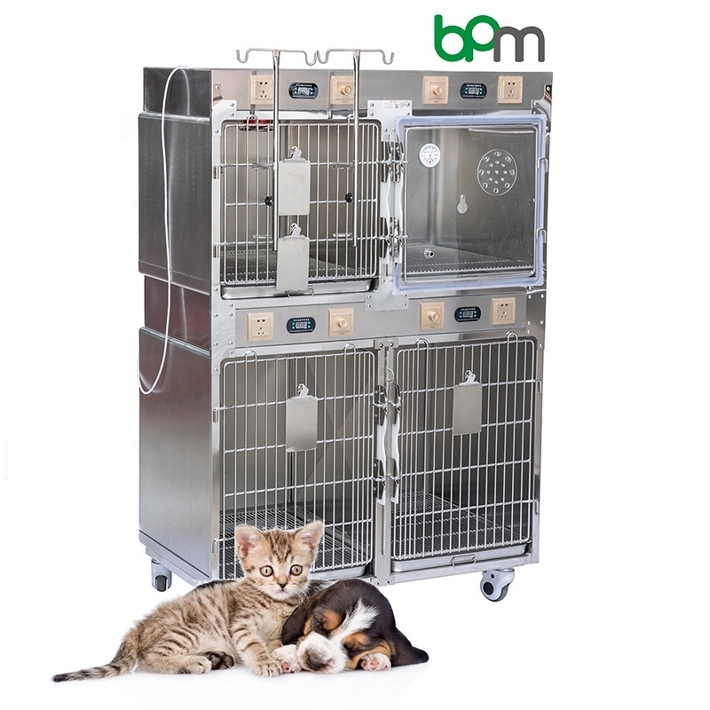 BPM-TC4V High Quality Vet Therapy  Cage Oxygen Chamber Stainless Steel with Wheels Veterinary Inpatient Pet Hospitalization Cage