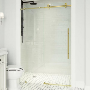 Rose Gold Accessories Sliding Bathroom Frameless Tempered Glass Panel Screen Shower Door