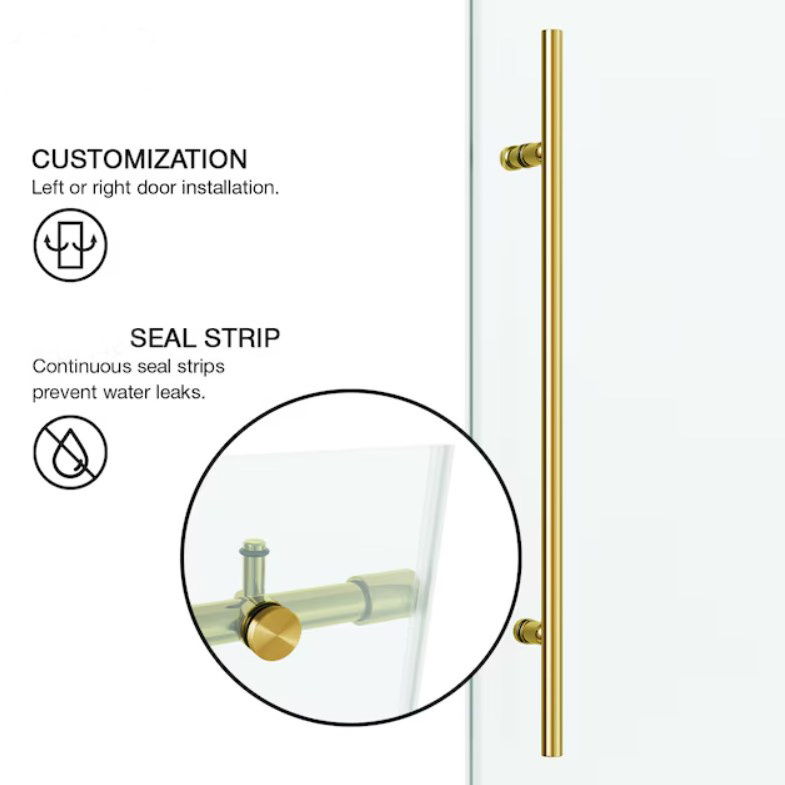 Rose Gold Accessories Sliding Bathroom Frameless Tempered Glass Panel Screen Shower Door