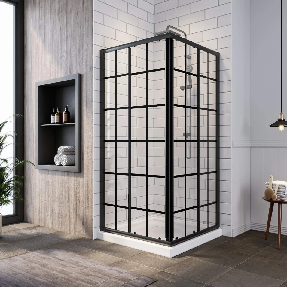 Modern Square Aluminum Alloy Waterproof Clear Tempered Glass Double Sliding Door Bathroom Shower Room Cabin